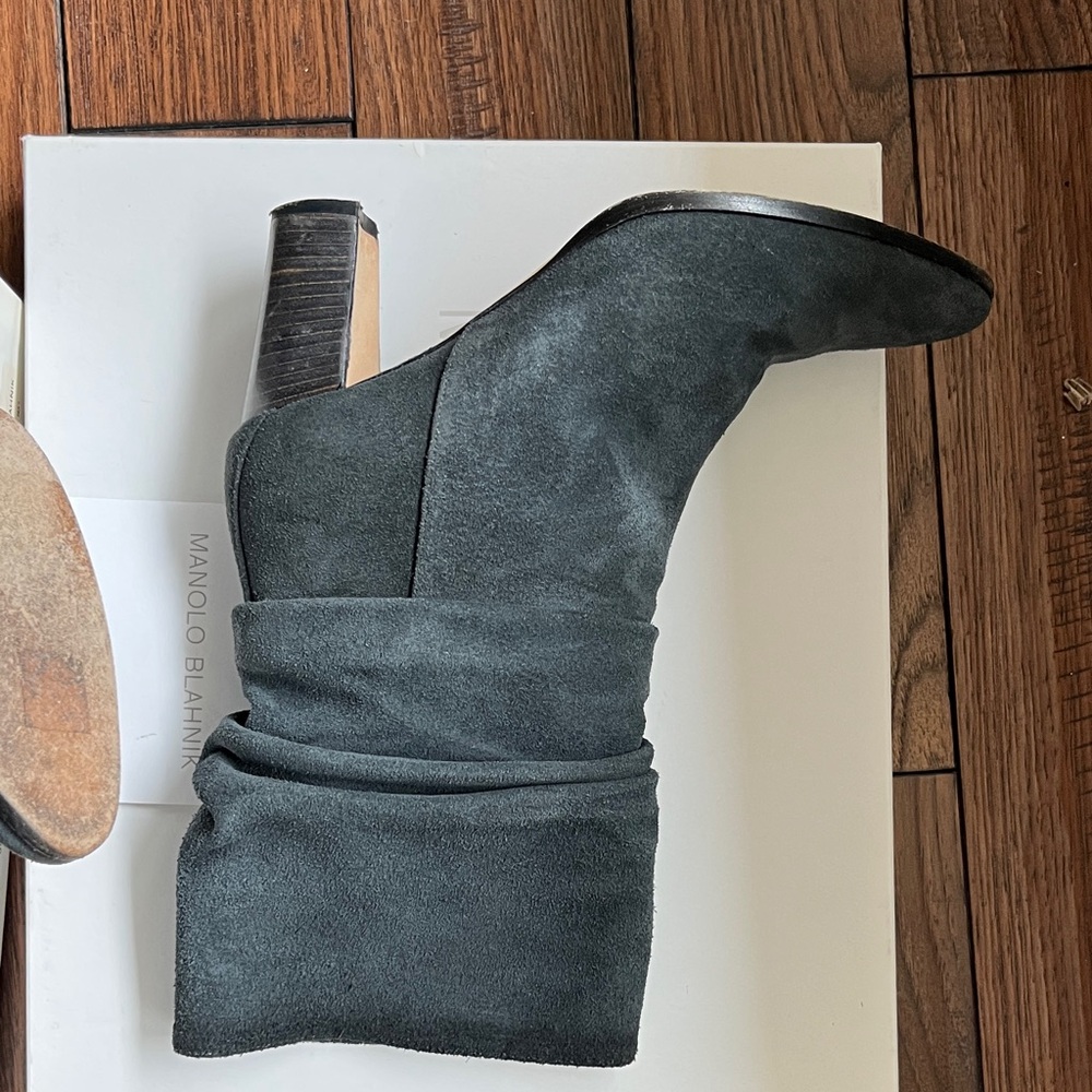 Manolo Blahnik Grey Suede Heeled Boots - Picture 3 of 9